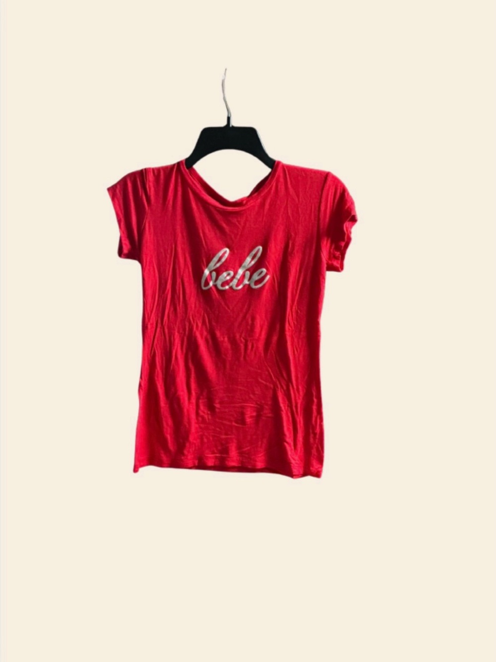 Bebe Red Tee with Silver Script Logo